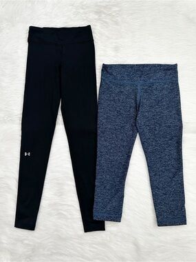 Under Armour BUNDLE (2) Black Blue Activewear Leggings, Sz Small